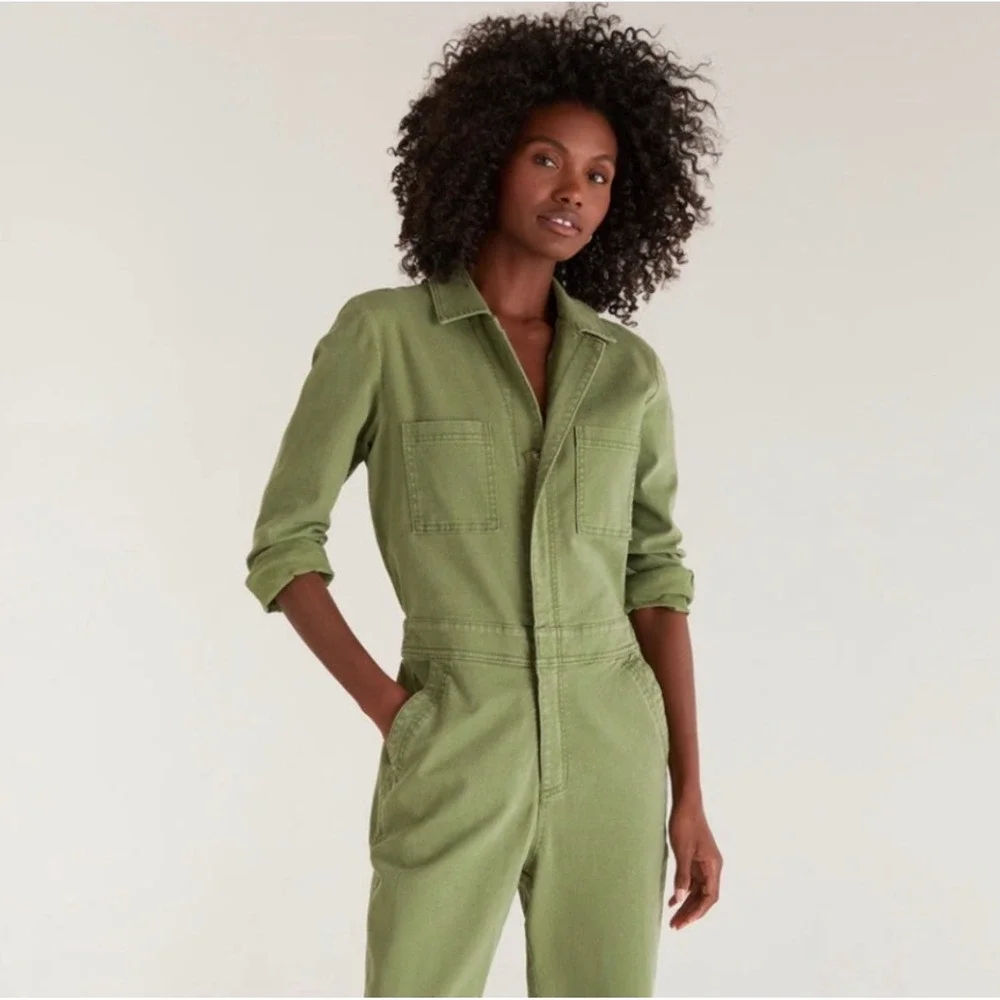 Z Supply Olive Utility Cotton Jumpsuit
